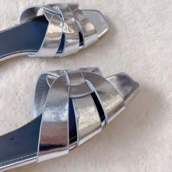 Saint Laurent Silver Leather Tribute Flat Mules - Picture 4 of 7